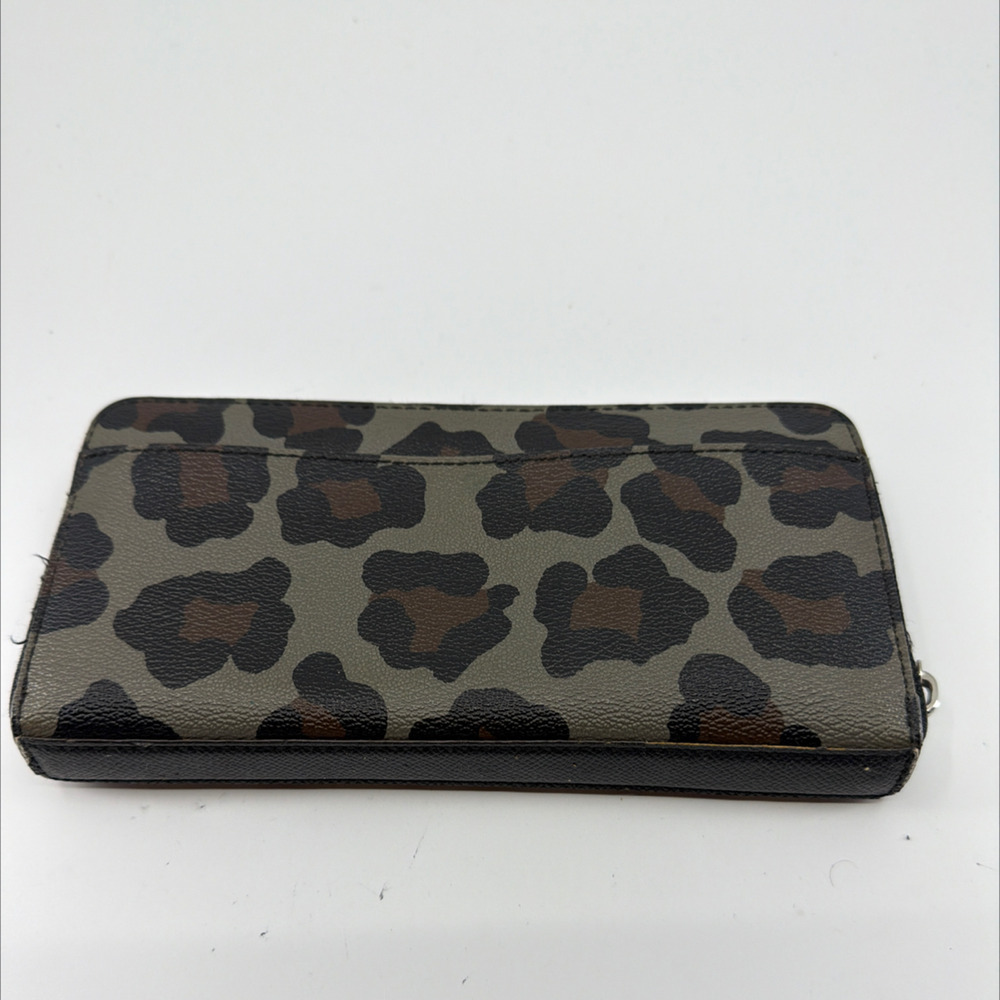 Coach Zip Around Grey Leopard Print Coated Canvas Wallet - Picture 3 of 8